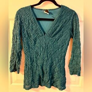 Y2K Blue Fairy Whimsical 3/4 Sleeve Lace Floral Top Wrapper Girly whimsicalgoth